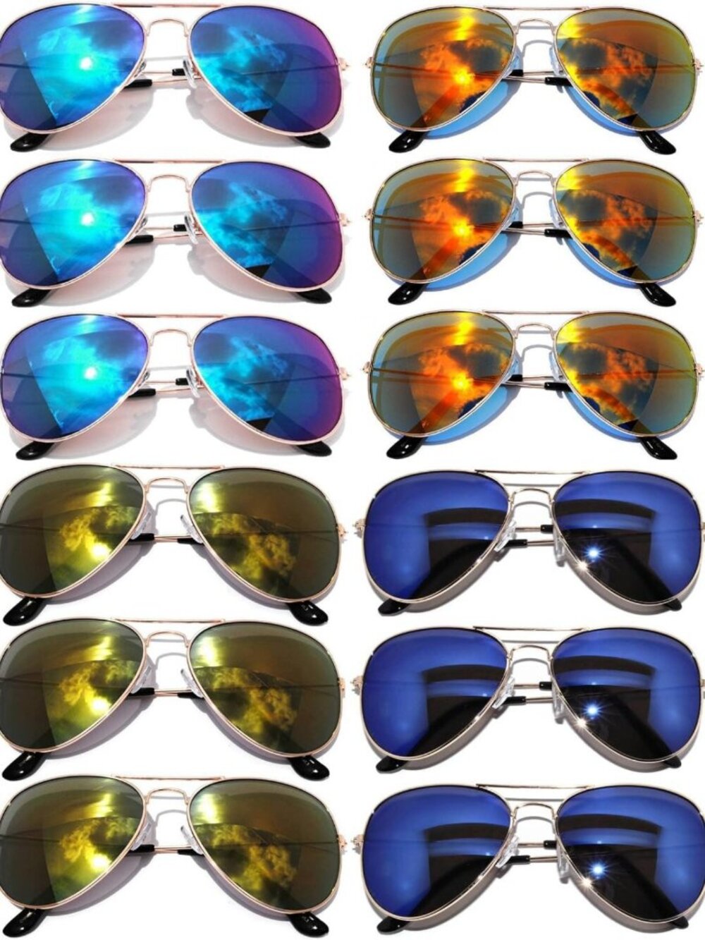 12 Pack Mirrored Aviator Sunglasses for Men & Women - Stylish Wholesale Eyewear